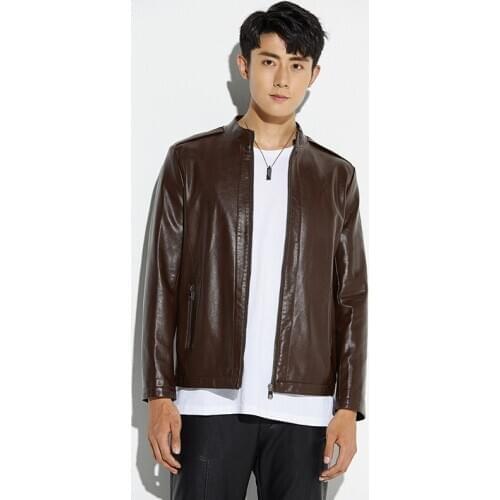 Spring autumn Mens Leather Jacket Slim Short Leather Jackets stand collar casual Male Motorcycle Leather Jacket plus size S-5XL