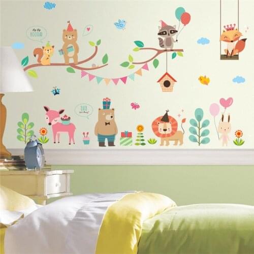 Forest Jungle Wild Animals Wall Sticker For Kids Rooms Wall Decal Mural Shop Store Window Home Decor New Year Gift