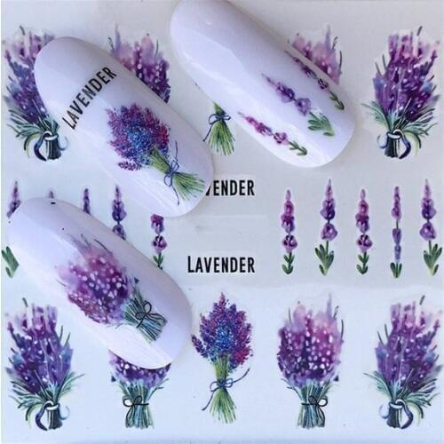 Nail Art Stickers Flowers 1 Sheet Lavander Nail Wrap Sticker Ultrathin-Decals Design Nail Art Nail Decals - 12 Stickers