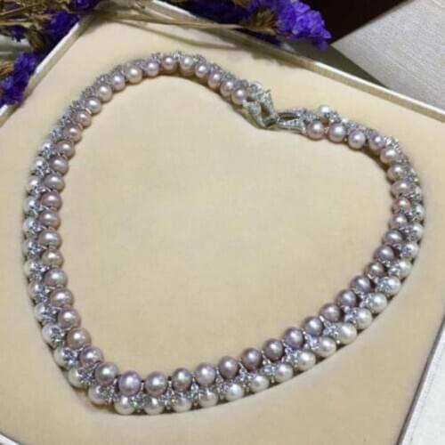 Genuine freshwater pearl necklace double natural pearl clavicle chain 17INCH