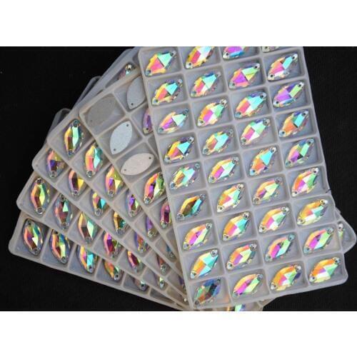 All Sizes Crystal AB Color Navette Sew on stone 5*10mm,6*12mm,7*15mm,9*18mm,13*22mm,15*31mm horse eye Flatback Sewing Beads