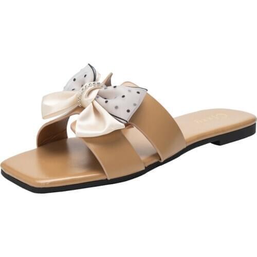 New Summer Fashion Women Sandals Shoes Ladies Crystal Bow Sandals Slipper Indoor Outdoor Flip-flops Beach Shoes Female Slippers