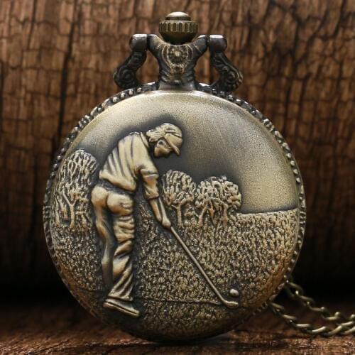 New Arrive Steampunk Bronze Vintage Retro Golf Pocket Watches Men Necklace Pendant Gift Drop Shipping