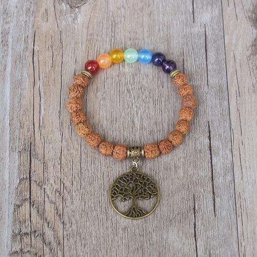 Handmade Original Life Tree Buddha Seven Chakra Bracelet Bodhi Wooden Beads 7 Chakra Yoga Healing Reiki Pray Mala Bracelet