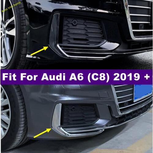 Front Fog Lights Lamps Eyelid Eyebrow Strip Cover Trim 2 Pcs ABS Fit For Audi A6 C8 2019 2020 2021 Chrome / Auto Accessories