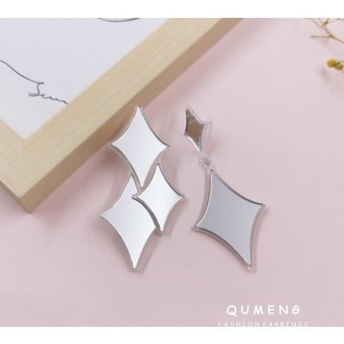Exaggerated Irregular Silver Color Mirror Surface Acrylic Earrings for Women Stars Geometric Dangle Earrings Fashion Jewelry