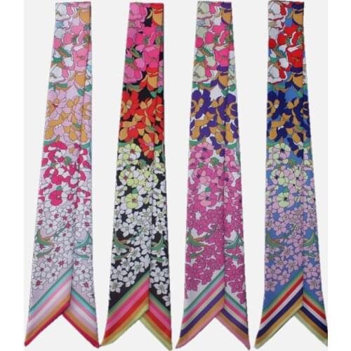 Newly listed small floral ladies scarf fashion silk scarf tie wrap ribbon narrow scarf and shawl womens turban neck scarf M38