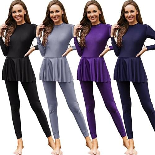 One Piece Muslim Women Long Sleeve Sports Swimsuit Swimwear Diving Burkini Full Cover Modest Swimming Costumes Islamic Bathwear