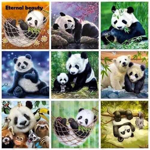 Rhinestone Paintings Crystal Decor Diy 5D Diamond Painting Panda Nursery Animal Cross Stitch Full Drill Diamond Embroidery Gift