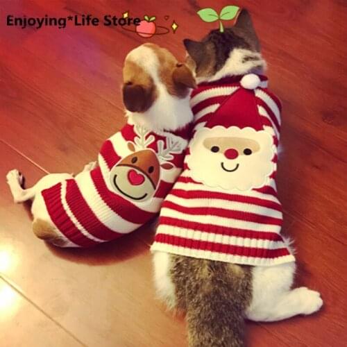 8 Color Christmas Pet Cat Sweater For Cats Halloween Clothes For Small Dogs Cats Kedi Kitten Pullover Santa Clothing Outfits XXS