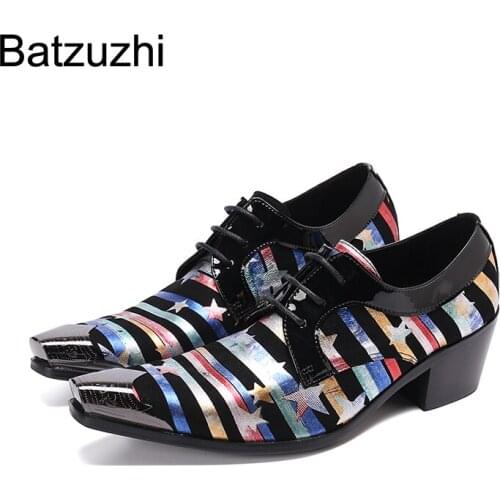 Batzuzhi 6.5cm Heels High Mens Shoes Pointed Leather Dress Shoes Men Lace-up Business, Party and Wedding Zapatos Hombre
