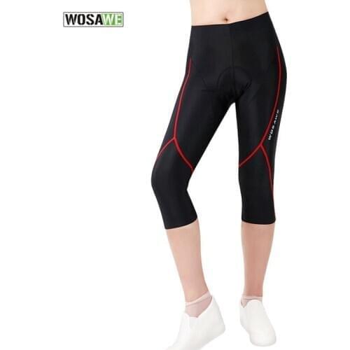 WOSAWE Summer Cropped Womens Cycling Pants 3/4 Length Gel Padded Breathable Quick Dry Cycling Bike Bicycle Short Tights