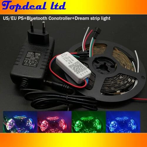 WS2811 RGB Led Strip Light 5050 SMD SP110E Bluetooth-compatible Addressable External 1 IC Control 3 Leds 30LED/M Black PCB IP20