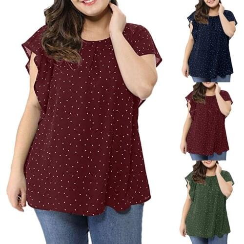 Summer Chiffon Round Neck Large Size Polka Dot Printing Casual Ladies Short-sleeved Top Loose Daily T-shirt -40