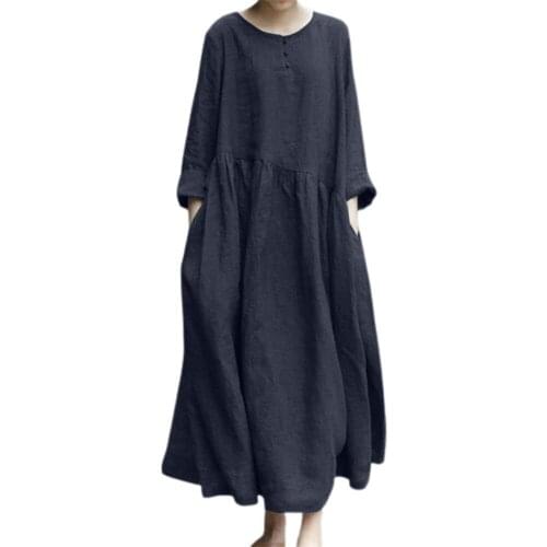 Women Dresses Irregular Stitching Long Sleeve Baggy Dress Large Hem O-Neck Buttons Decor Loose Fit Oversized Dress Streetwear