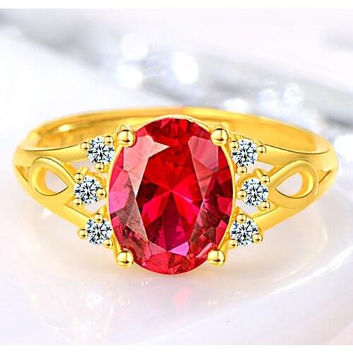 18k Gold Filled Red Austrian Crystal Ruby Gemstones Diamonds Rings for Women Fine Jewelry Wedding Bands Finger Accessories Gifts
