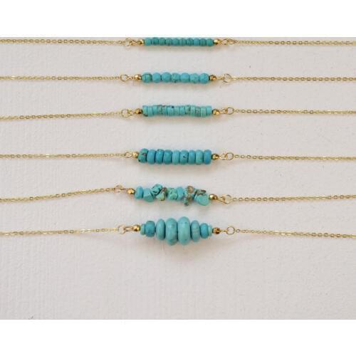Gold Plating Dainty Short Chain Natural Mini Stone Beaded Bar Necklace For Women