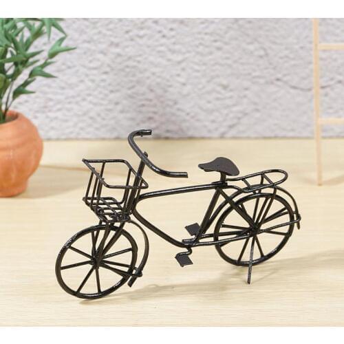 1:12 Dollhouse Mini Simulation Model Black Metal Ladies Bicycle With Basket Furniture Outdoor Garden Decoration Toys Kids Gift