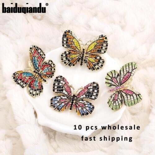 10 PCS baiduqiandu Brand Multi Colors Rhinestones Pave Beautiful Butterfly Brooch Pins in Assorted Colors
