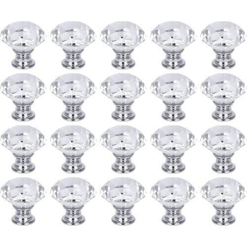 Crystal Glass Cabinet Knobs, 30mm Diamond Shape Pulls Handles for Drawer Kitchen Cabinets Dresser Cupboard Wardrobe 12Pcs 30Pcs