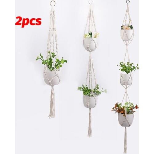 2PCS 100% Handmade Macrame Plant Hanger Flower/Pot Hanger For Wall Decor Courtyard Garden Basket Planter Hanging Hanging