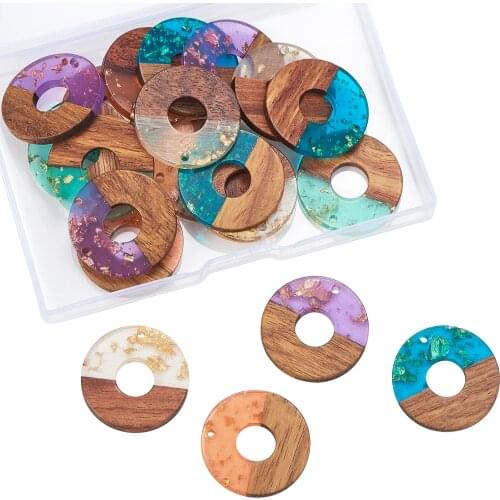 20Pcs/box Transparent Resin Pendants Waxed Wooden Donut Charms with Foil for Jewelry Earrings Necklaces Making Aceessories