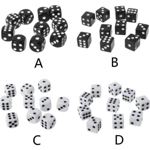 2021 New 10pcs 16mm Acrylic Dice Black/White 6 Sided Casino Poker Game Bar Party Dice