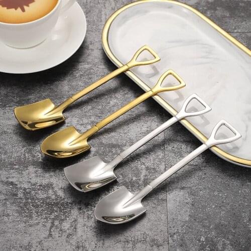 4PCS Iron Shovel Spoon Coffee Spoon Cutlery Set Stainless Steel Retro Ice Cream Scoop Creative Spoon tea-spoon Fashion Tableware
