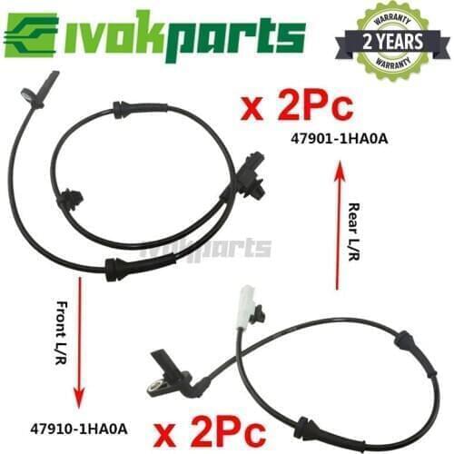 4Pcs Rear/Front L+R ABS Wheel Speed Sensor For Nissan Versa MICRA NOTE ALMERA SUNNY 1.2 1.5 1.6 47910-1HA0A 47901-1HA0A