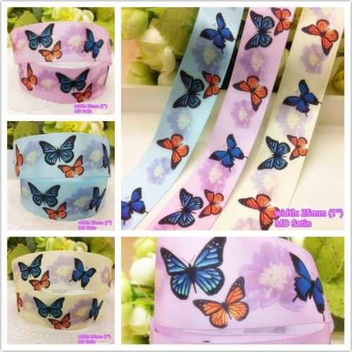 6 styles to select 10 yards Butterflies printed Satin Ribbon Tapes for hairbow gift bakery pack clothing wear Bowknot DIY