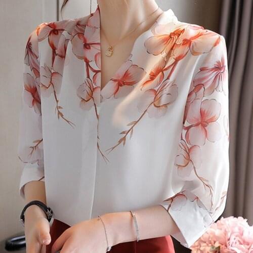 Blusas Mujer De Moda 2021 Blouse Women V-neck Women Tops Print Chiffon Blouse Shirt Women Blouses Shirts Clothes Blusa D434