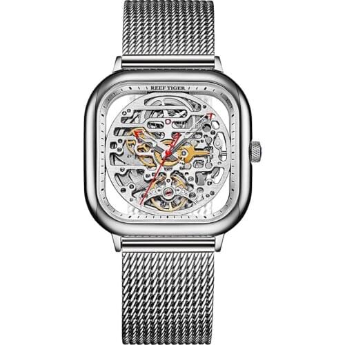 Reef Tiger Mens Automatic Watches,Men Watch Top Luxury Brand Self Wind Mechanical Wristwatch Waterproof Sapphire Skeleton Dial
