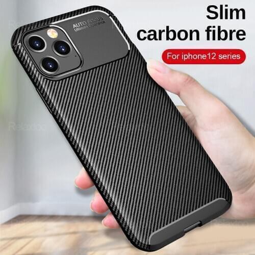 I phone 12 Mini Case Carbon Fiber Cover For iphone 12 Pro Max Case Aifone ifone 12mini 12pro max Silicone Shockproof Coque caso