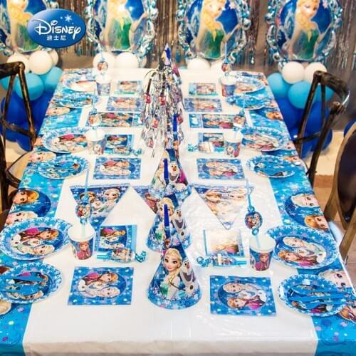 Elsa and Anna Princess Snow Queen Theme Happy Birthday Party Decorations Kids Girl Party Supplies Decoration Tableware Set