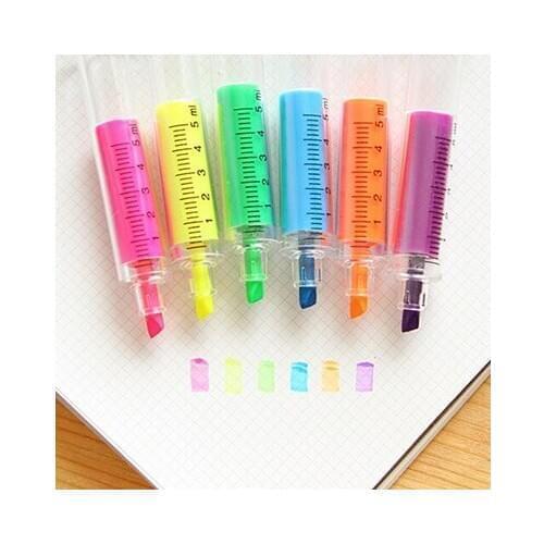 6PCS/lot Novelty Candy Color Needle Shape Fluorescent Pen Highlighter Makers Promotional Stationery Glitter Gift kid gift