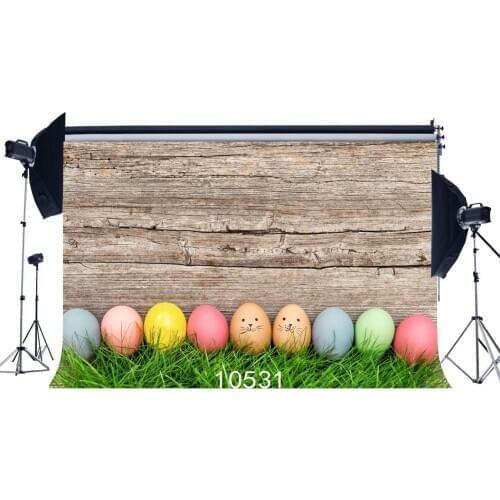 Photography Backdrops Easter Theme Eggs Green Grass Field Scene Nostalgia Wooden Floor Portraits Background