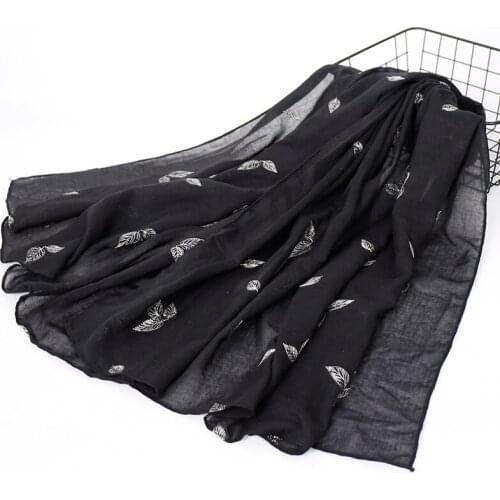 Cotton embroider hijab leaf scarf maxi wraps flower scarves headhands shawls muslim long islamic scarves pashmina