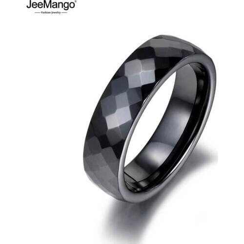 JeeMango Trendy Black & White Cutting Ceramics Rings Jewelry Classic Wedding Engagement Rings For Women Anneaux Anillos JR18014