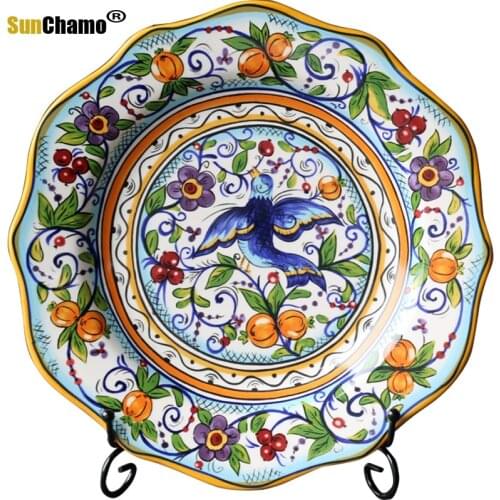 Hand-painted Ceramic Plate Decorations European and American Handicrafts Set Plates Painted Creative Home Decorations Porch
