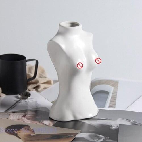 Creative ceramic vase female Human sculpture statue nude Abstract bust Portrait Flower arrangement Home Decoration Flower vase