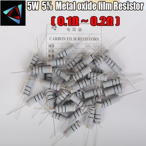 5PCS 5% 5W Metal oxide film Resistor 0.1 0.12 0.15 0.18 0.2 ohm Carbon Film Resistor