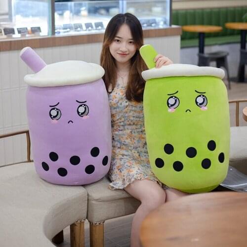 Cute Bubble Tea Plush Toy Soft Green Purple Tea Cup Throw Pillow Cushion Stuffed Food Milk Tea Soft Doll Kids Toy Birthday Gift