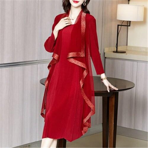 Miyake Pleated Womens Dresses Spring/Summer 2021 New Fashion Comfortable Loose Large Size Mid-length Fake Two Piece Dress Women