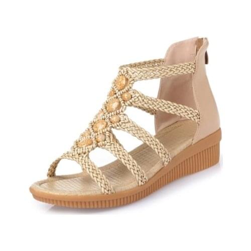 Fashion Womens Beach Sandals summer women genuine leather sandals Bohemia Beaded sandals Women Shoes Plus size 35-43