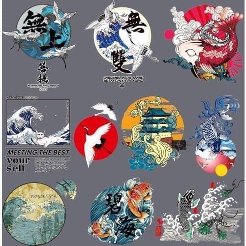 Red-crowned crane Flower Fish Iron On Washable Appliques A-level Patches Heat Transfer For DIY T-shirt Accessory Clothes Bag