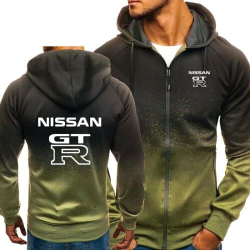 Hoodies Men GTR Car Logo Print Casual Hip Hop Harajuku Gradient color Hooded Fleece Sweatshirts Mens zipper Jacket Man Clothing