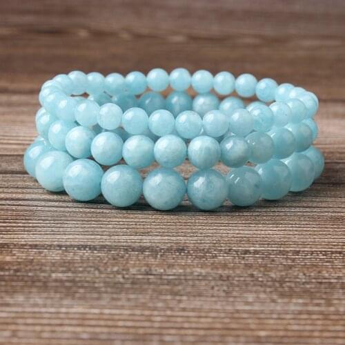 LanLi fashion jewelry 6/8mm sky blue Aquamarines stone loose beads Bracelet Charms Yoga Women meditation amulet