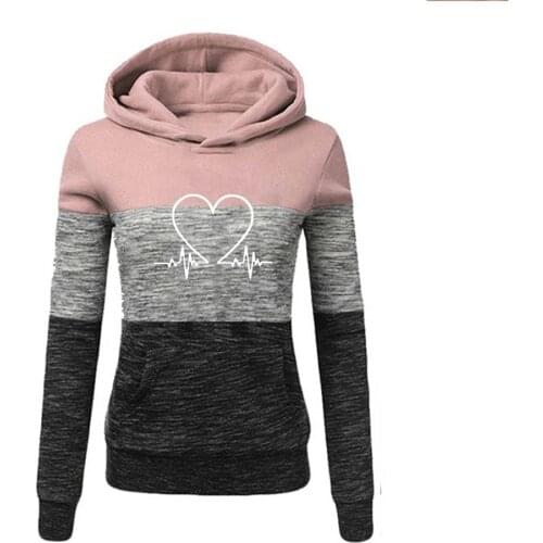 Autumn Winter Sweatshirts Hoodies Long Sleeve Ladies Pocket Patchwork Hooded Hoodie Female Casual Tracksuit