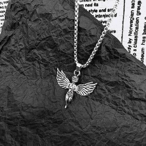 Punk fashion stainless steel long Necklace for women Cuban link chain goth style vintage Cupid Pendant men Hip Hop jewelry gift