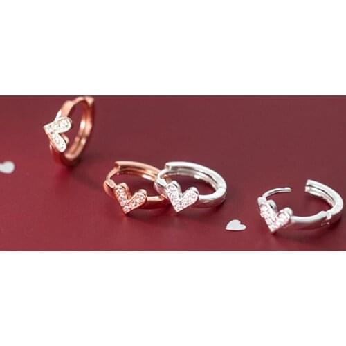 925 Sterling Silver CZ Heart Simple 8.5mm Huggie Hoop Endless Earrings A1717